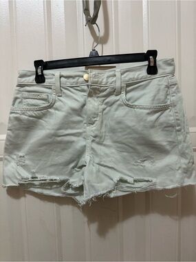 L'AGENCE Distressed Light Mint Denim Shorts